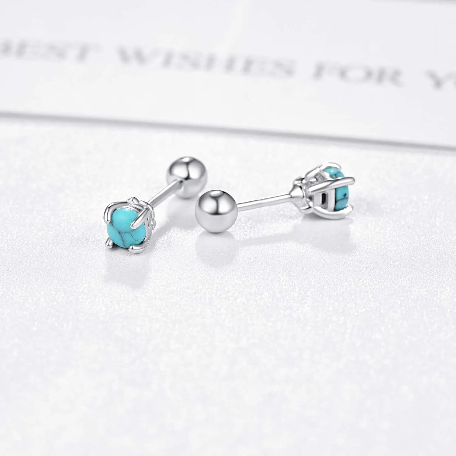 Turquoise Studs Earrings, Round Shape 925 Sterling Silver Screwback Studs for Women, Turquoise Jewelry Mother Day for Women Mom Wife Girlfriend