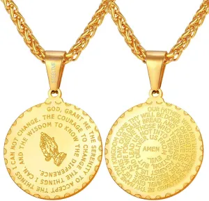 U7 Bible Verse Necklaces for Men Women Stainless Steel/18K Gold Plated Prayer Hands Coin Medal Pendant Necklace Christan Jewlery Gift (22-26Inch)
