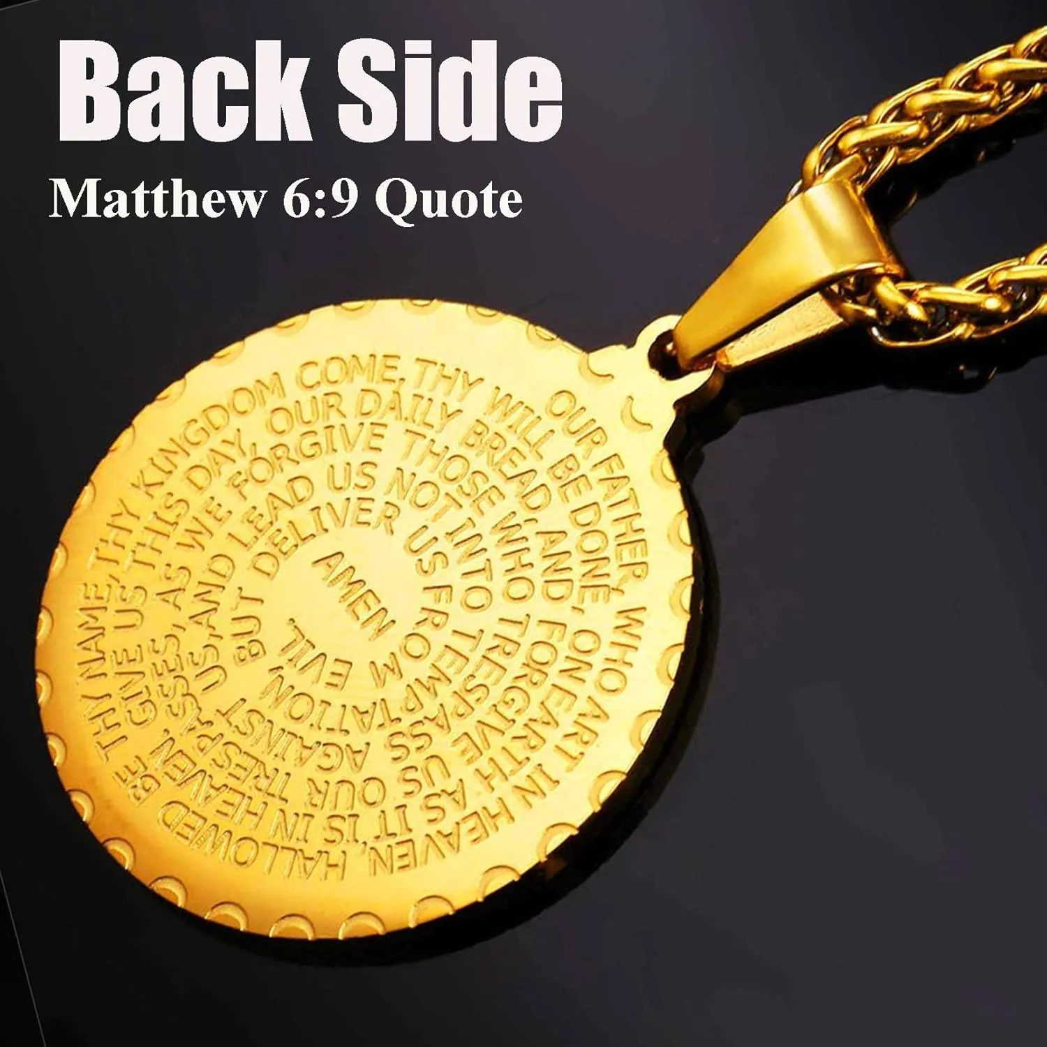 U7 Bible Verse Necklaces for Men Women Stainless Steel/18K Gold Plated Prayer Hands Coin Medal Pendant Necklace Christan Jewlery Gift (22-26Inch)