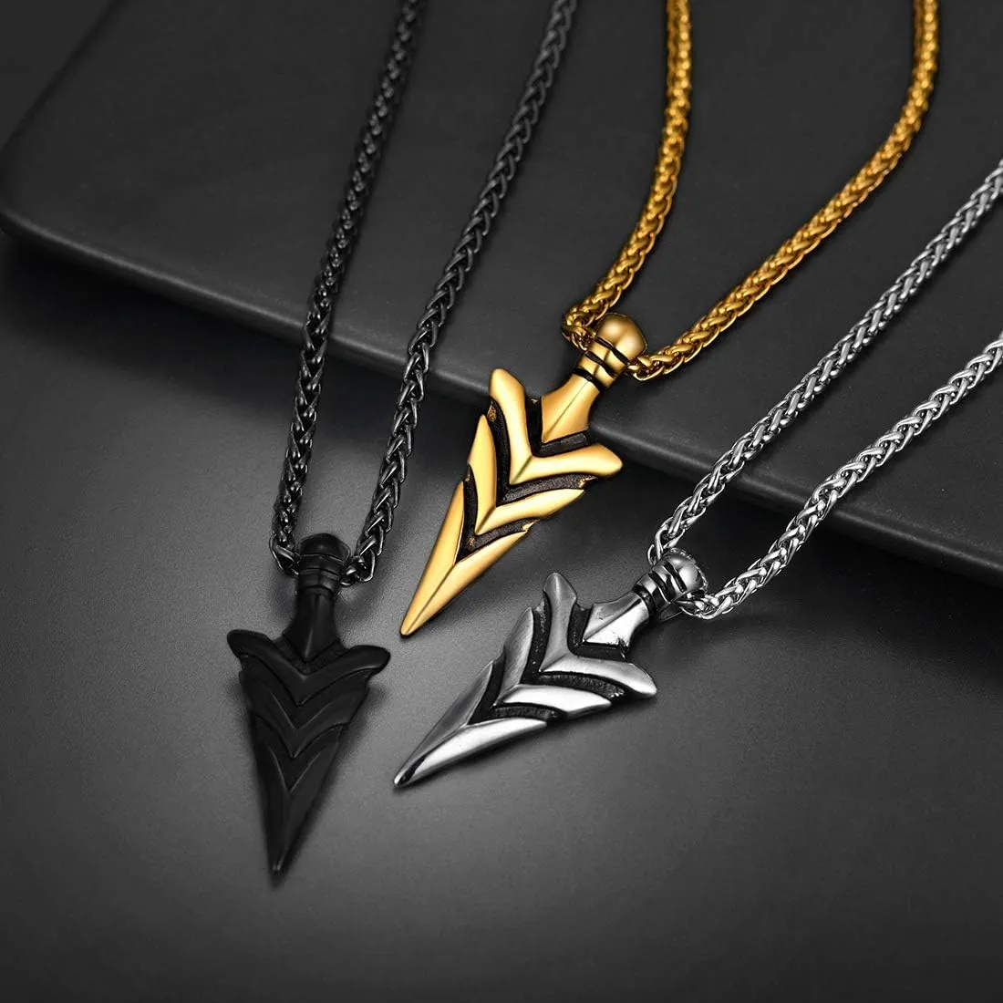 U7 Men Rock Hip Hop Jewelry Stainless Steel 18K Gold Plated Spear Point Arrowhead/Wolf Teeth Pendant Necklaces 22"