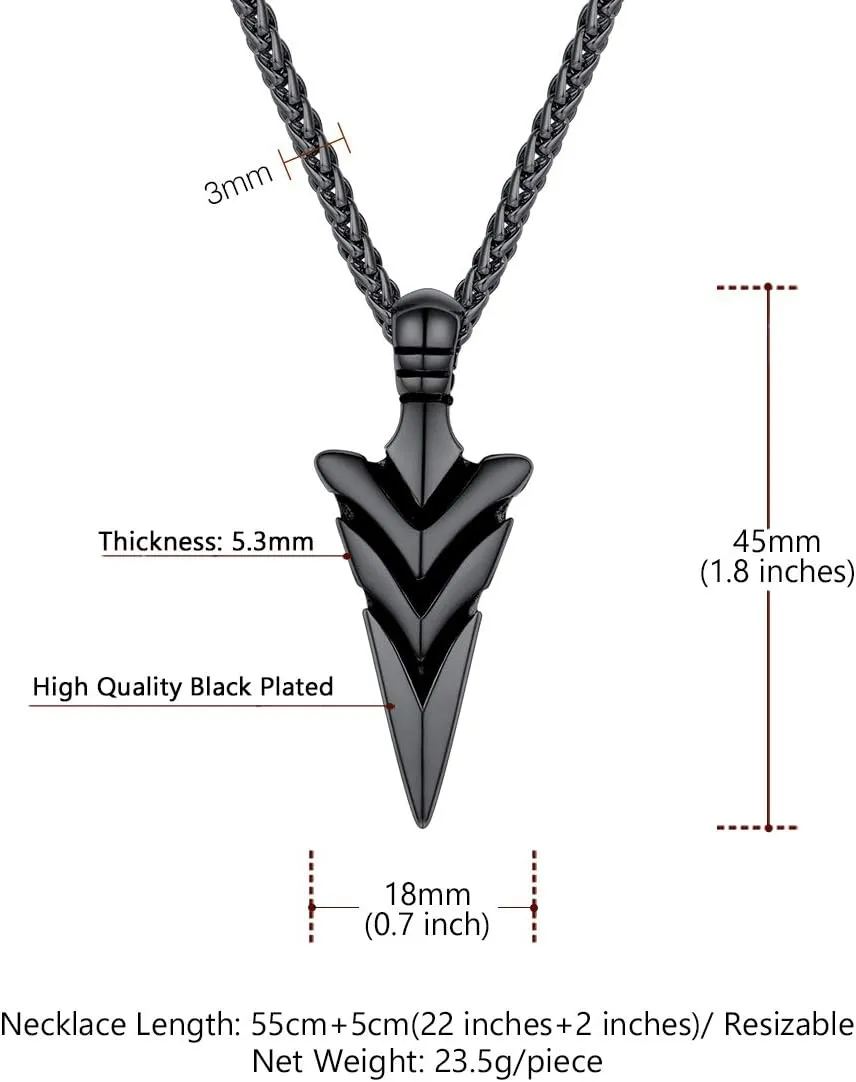 U7 Men Rock Hip Hop Jewelry Stainless Steel 18K Gold Plated Spear Point Arrowhead/Wolf Teeth Pendant Necklaces 22"