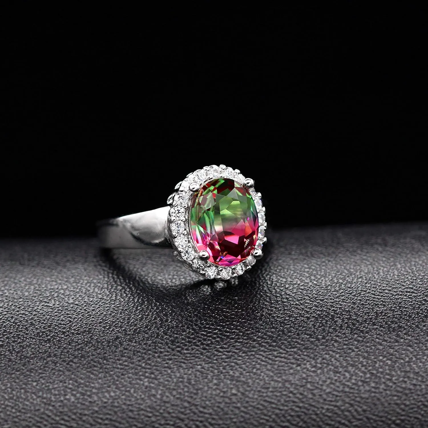 Uloveido Big Oval Created Tourmaline October Birthstone Solitaire Ring Platinum Plated AAA CZ Wedding Band Engagement Rings for Women Gift Size 6 7 8 9 Y439