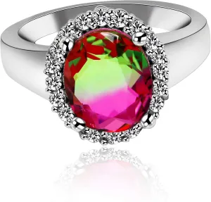 Uloveido Big Oval Created Tourmaline October Birthstone Solitaire Ring Platinum Plated AAA CZ Wedding Band Engagement Rings for Women Gift Size 6 7 8 9 Y439