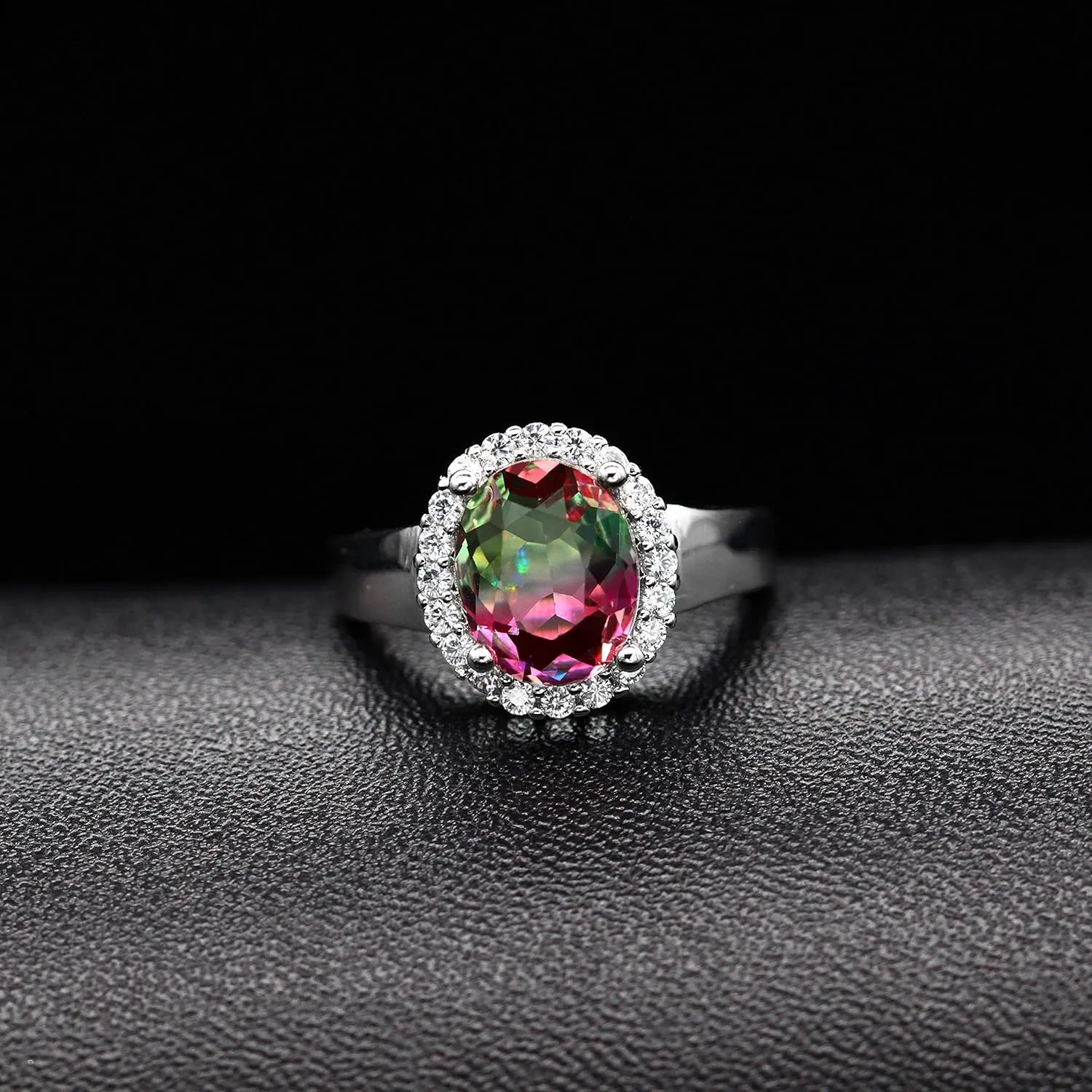 Uloveido Big Oval Created Tourmaline October Birthstone Solitaire Ring Platinum Plated AAA CZ Wedding Band Engagement Rings for Women Gift Size 6 7 8 9 Y439
