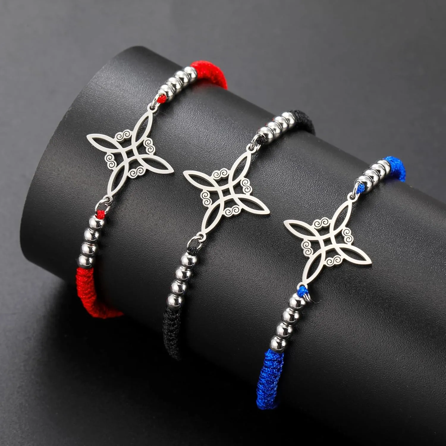 VASSAGO Witches Knot Bracelet for Women Men Stainless Steel Magic Celtic Knot Adjustable Colored Beaded Braided Witch Knot Bracelets String Wiccan Witchcraft Jewelry