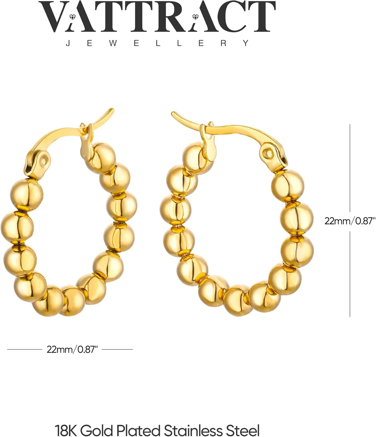 VAttract 18K Gold Plated Hoop Earrings for Women Lightweight Click-Top Hoops Gold Earrings for Girls Trendy Fashion Jewelry Gifts