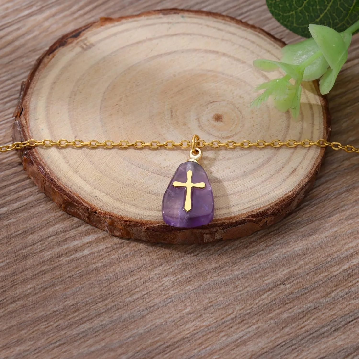 VAttract Stone Cross Necklace, Natural Stone Necklaces, Cross Pendant Necklace for Women, Gemstone Jewelry with Adjustable Chain Jewelry Gift for Girls