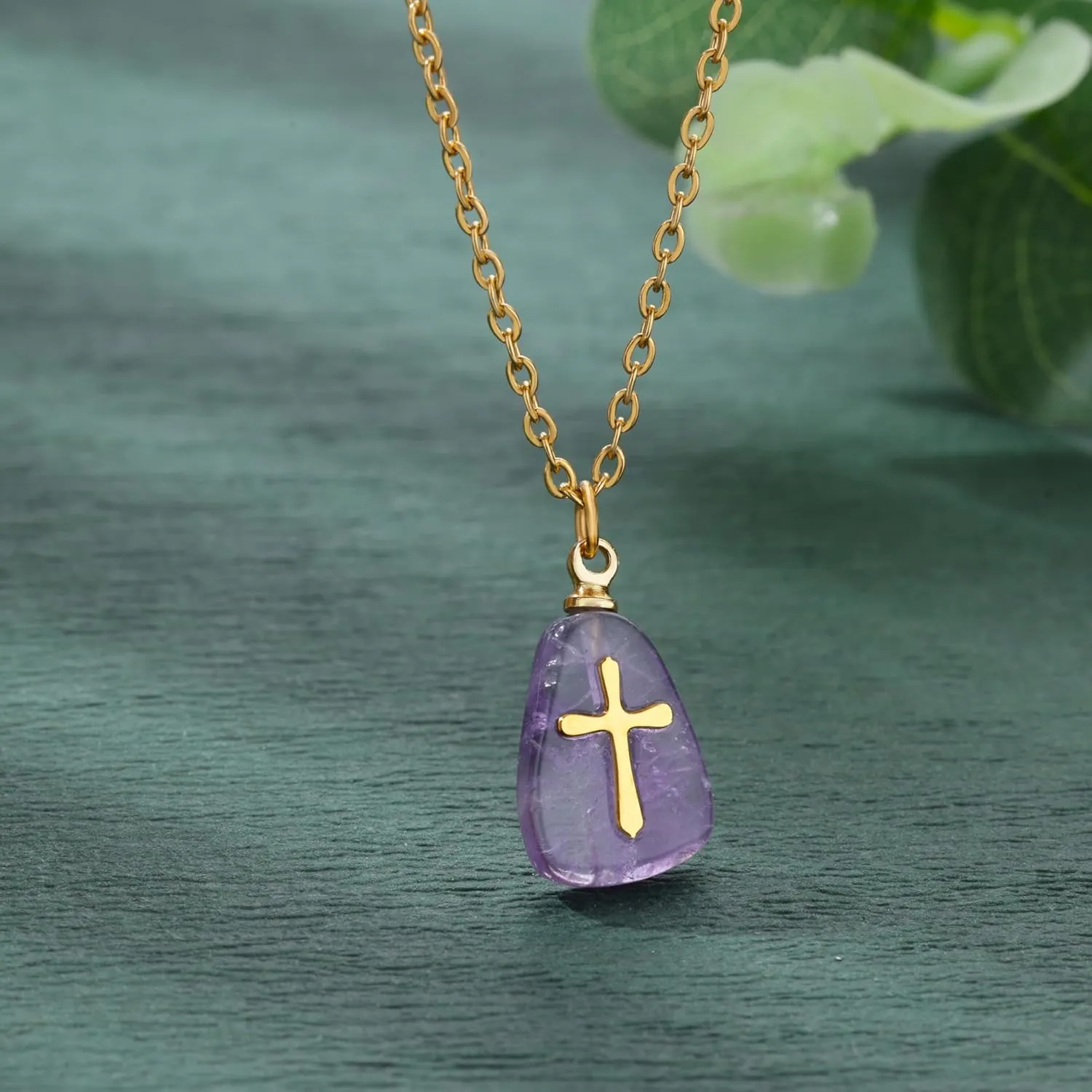 VAttract Stone Cross Necklace, Natural Stone Necklaces, Cross Pendant Necklace for Women, Gemstone Jewelry with Adjustable Chain Jewelry Gift for Girls