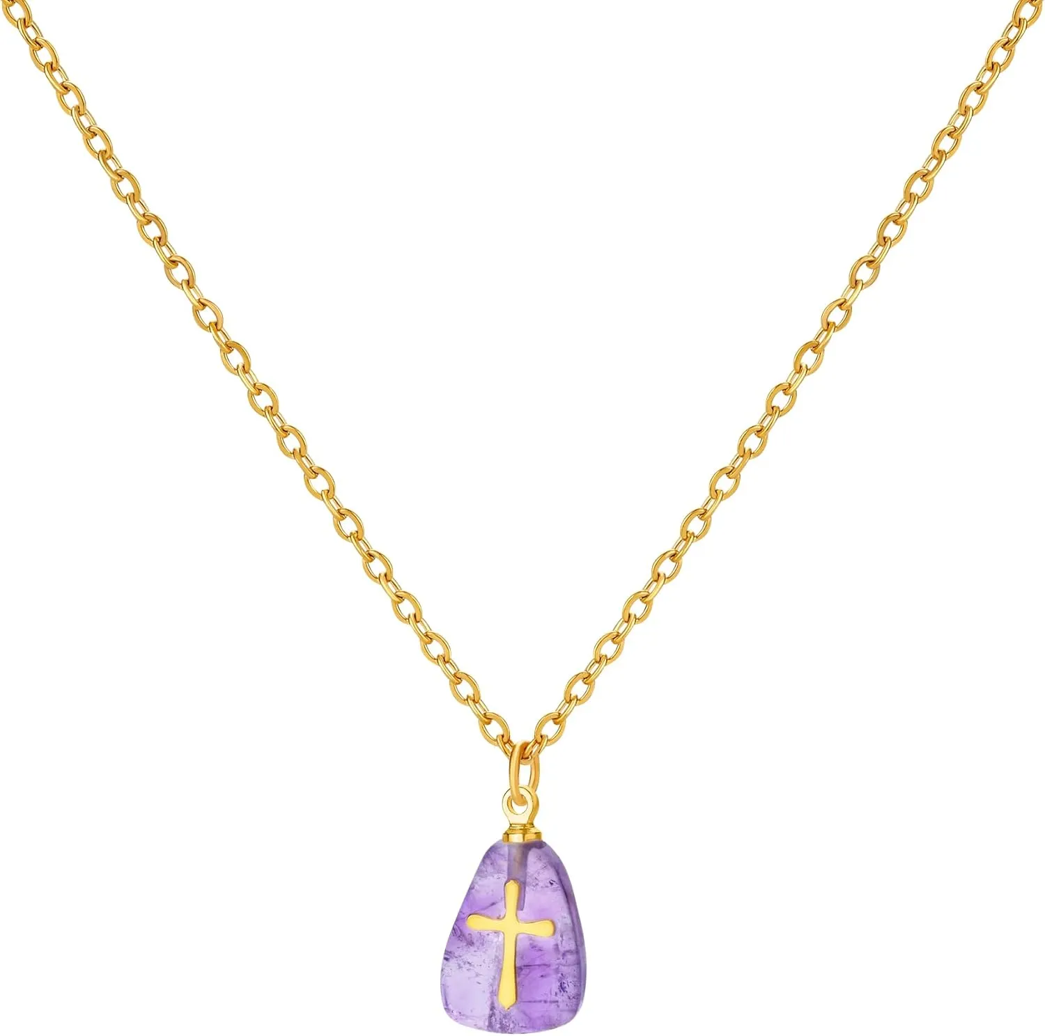 VAttract Stone Cross Necklace, Natural Stone Necklaces, Cross Pendant Necklace for Women, Gemstone Jewelry with Adjustable Chain Jewelry Gift for Girls