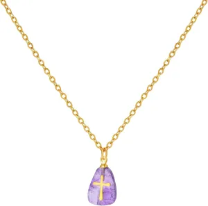 VAttract Stone Cross Necklace, Natural Stone Necklaces, Cross Pendant Necklace for Women, Gemstone Jewelry with Adjustable Chain Jewelry Gift for Girls