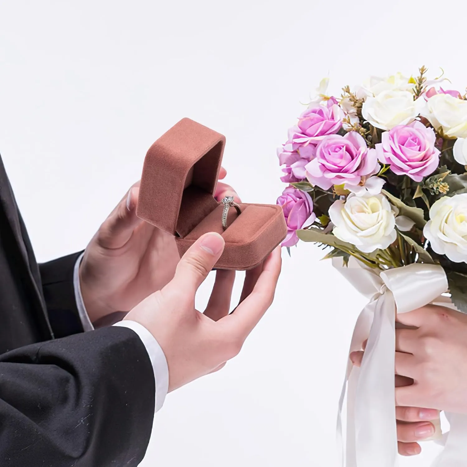 Velvet Single Ring Box Case Holder for Engagement Proposal Birthday Wedding,Jewelry Ring Box Jewelry Packaging Box (Dusty Rose)