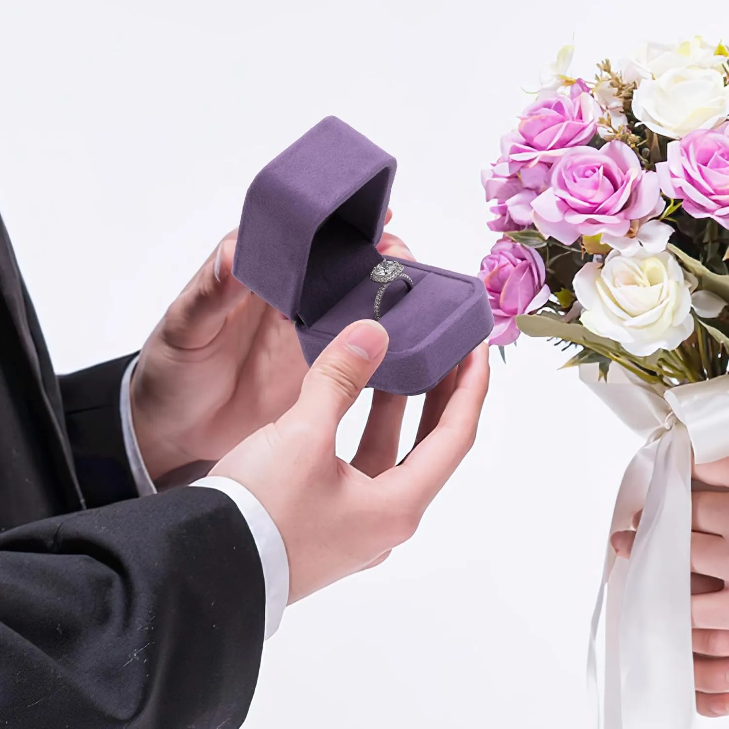 Velvet Single Ring Box Case Holder for Engagement Proposal Birthday Wedding,Jewelry Ring Gift Box Jewelry Packaging Box (Purple)
