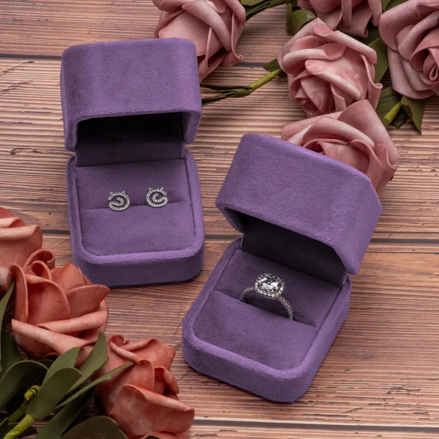Velvet Single Ring Box Case Holder for Engagement Proposal Birthday Wedding,Jewelry Ring Gift Box Jewelry Packaging Box (Purple)