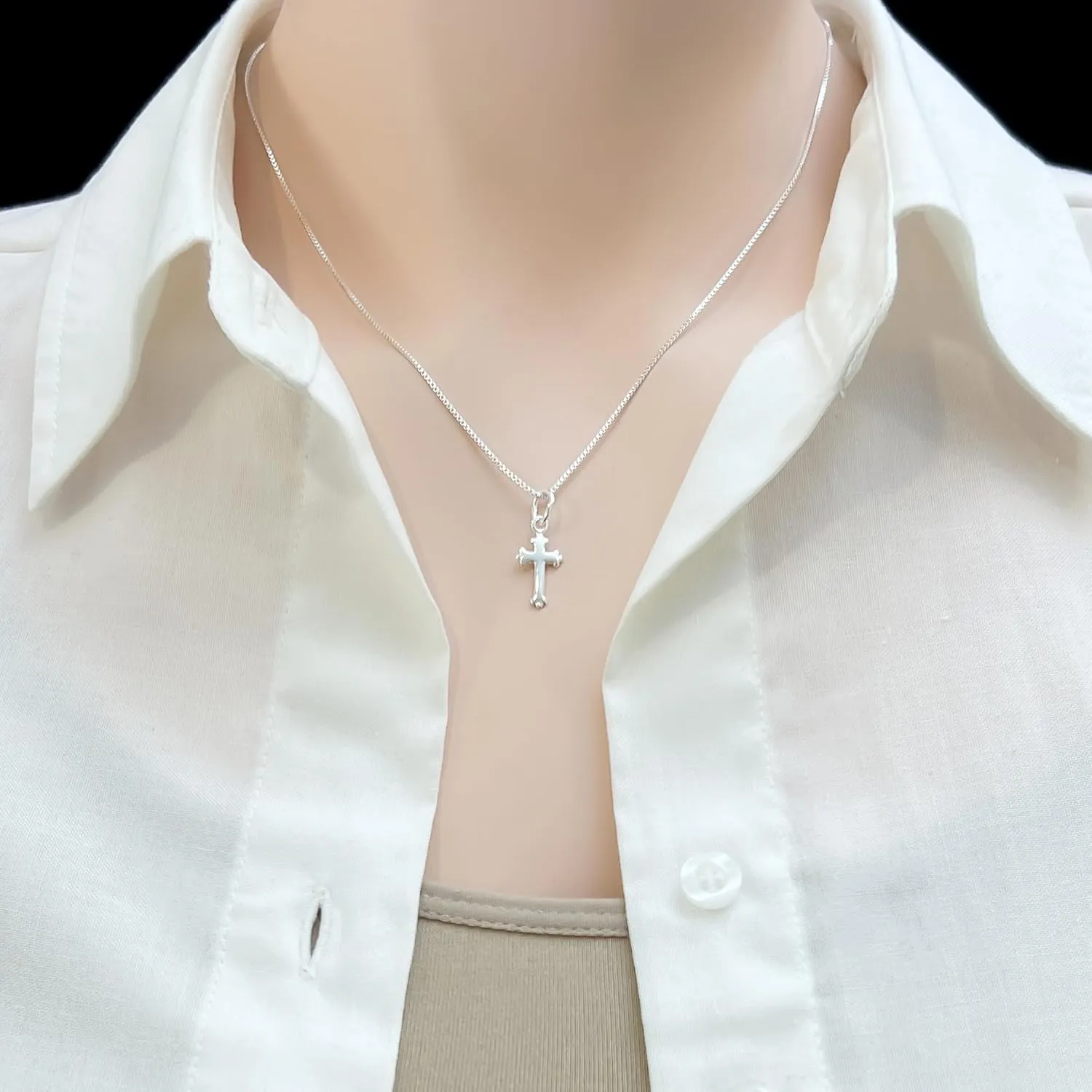 Very Tiny Delicate and Dainty Sterling Silver Cross Necklace for Women and Teens Confirmation Gift (18 inches)
