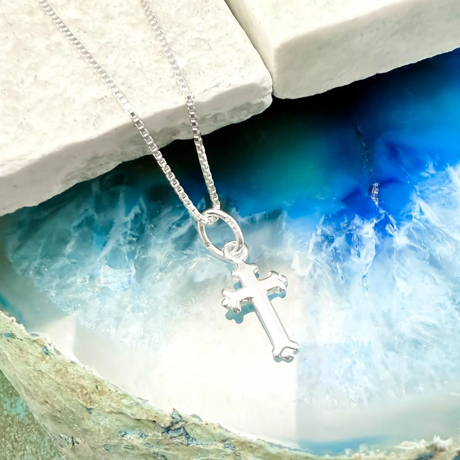 Very Tiny Delicate and Dainty Sterling Silver Cross Necklace for Women and Teens Confirmation Gift (18 inches)