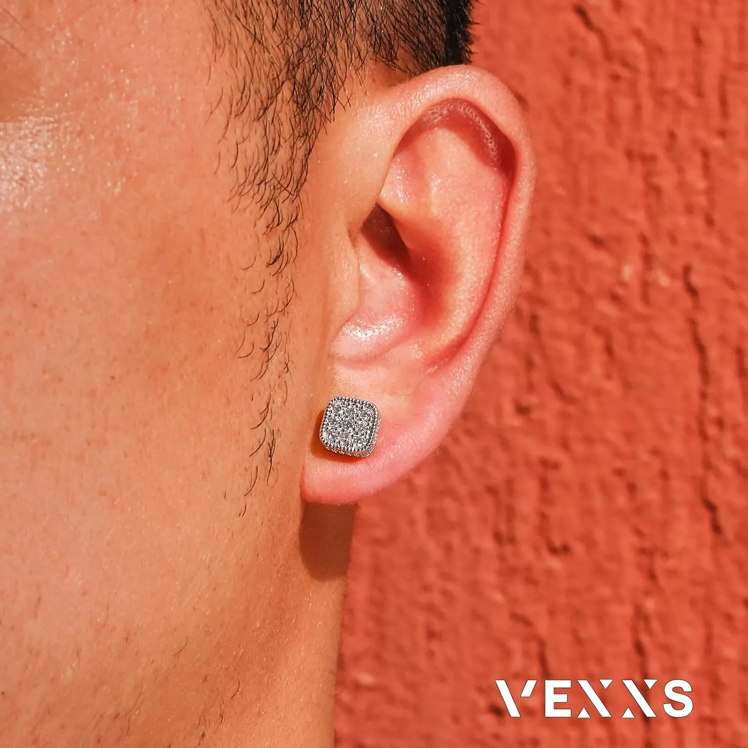 VEXXS S925 Diamond Stud Earrings for Men, 14K Real Gold Plated Iced Out Earrings Micro Pave 5A CZ Stones Mens Studs, Hypoallergenic 925 Sterling Silver Studs