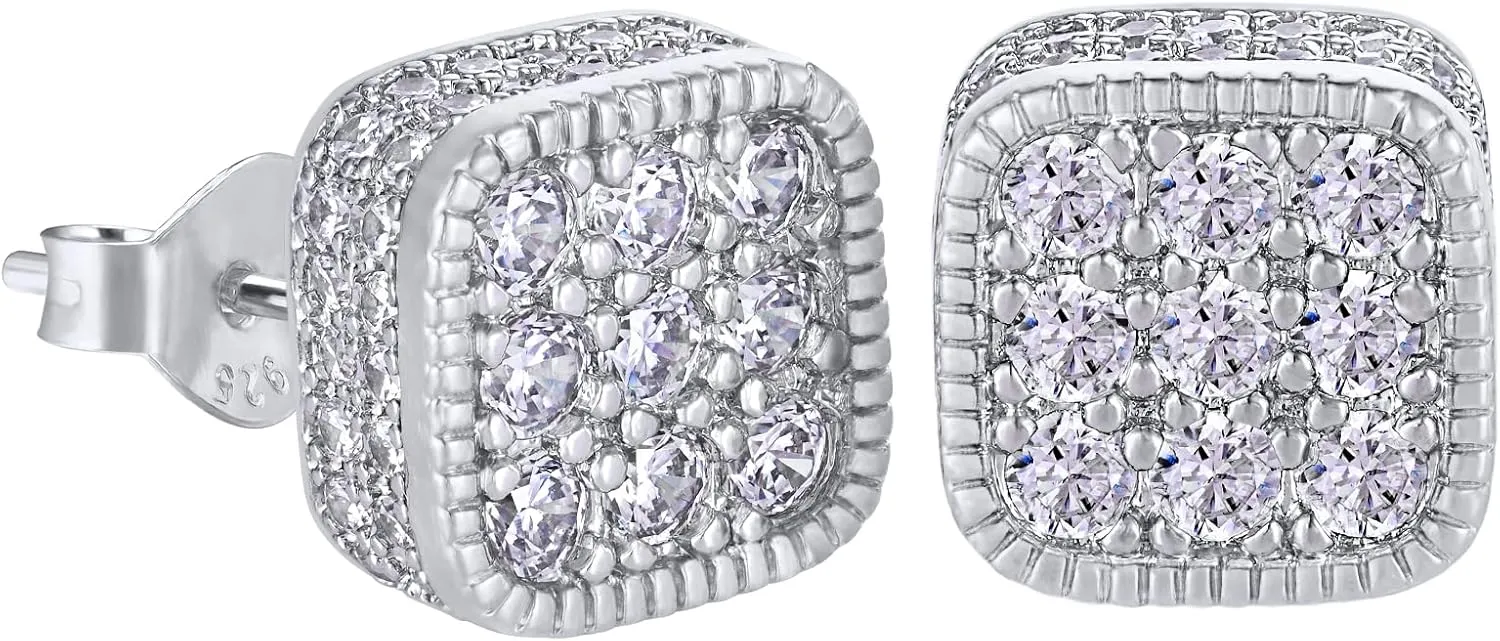 VEXXS S925 Diamond Stud Earrings for Men, 14K Real Gold Plated Iced Out Earrings Micro Pave 5A CZ Stones Mens Studs, Hypoallergenic 925 Sterling Silver Studs