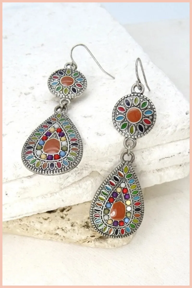 Vintage Aztec Teardrop Earrings