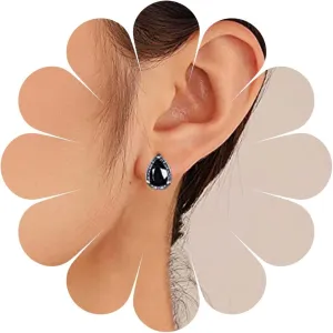 Vintage Black Crystal Stud Earrings - Teardrop Onyx Quartz - Boho Style - Female - 1 Count