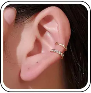Vintage Crystal Ear Cuff Double Line Fake Helix Earrings Rhinestone Hoop Non Piercing Cartilage Ring Earrings Jewelry for Women