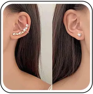 Vintage Crystal Heart Ear Cuff Earrings Rhinestone Heart Ear Climber Earrings Boho Cz Love Heart Ear Wrap Earrings Asymmetrical Heart Clip On Cuff Earrings Jewelry for Women