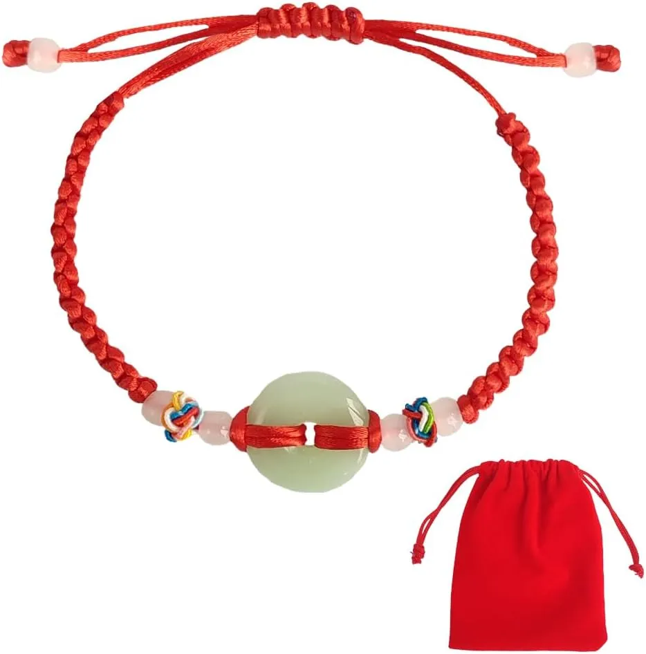 Vintage Jade Peace Clasp Beaded Red Rope BraceletWomen Men Hand-Woven Lucky Chinese Knot Rope Couple Bracelets, Handmade Braided Adjustable The Best Feng Shui Bracelet