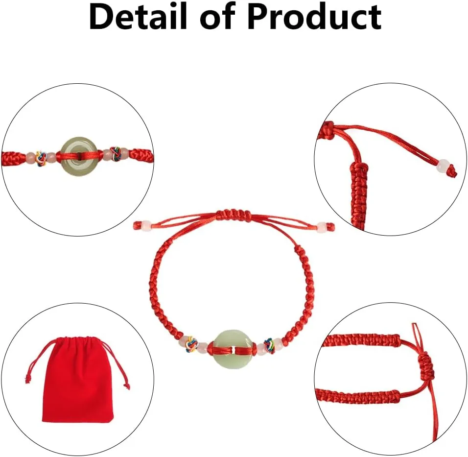 Vintage Jade Peace Clasp Beaded Red Rope BraceletWomen Men Hand-Woven Lucky Chinese Knot Rope Couple Bracelets, Handmade Braided Adjustable The Best Feng Shui Bracelet