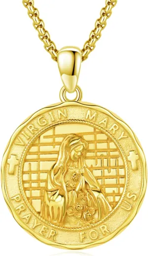 Virgin Mary Necklace 925 Sterlign Silver Gold Mother Virgen De Guadalupe Necklace Mother Mary Medal Necklaces Virgen Maria Pendant Virgencita Necklace Jewelry