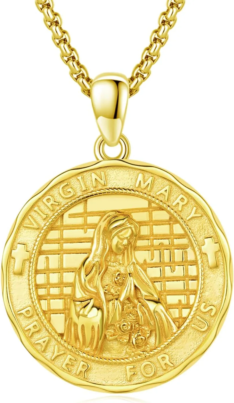 Virgin Mary Necklace 925 Sterlign Silver Gold Mother Virgen De Guadalupe Necklace Mother Mary Medal Necklaces Virgen Maria Pendant Virgencita Necklace Jewelry