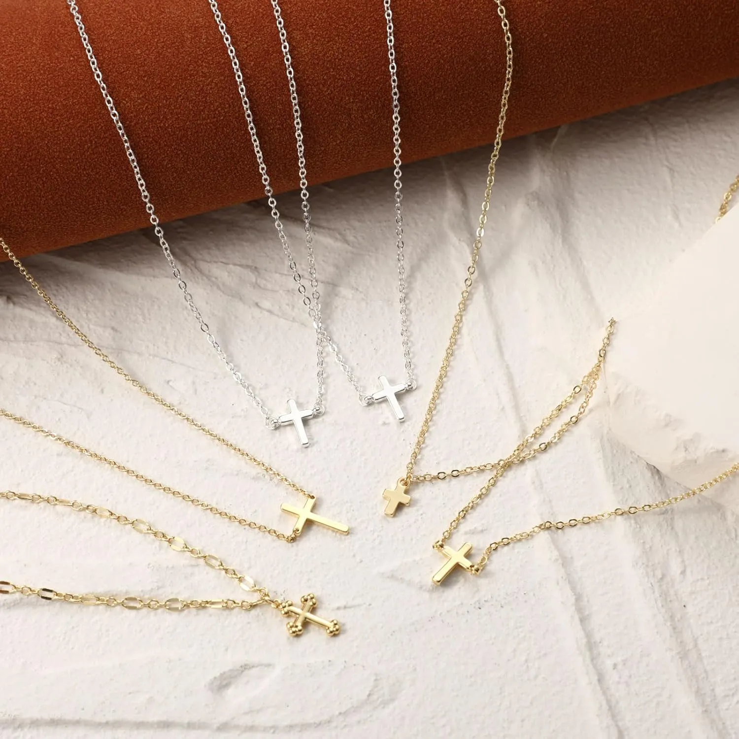 VIROMY Gold Cross Necklace for Women 14K Gold Plated Cute Sidways Cross Pendant Choker Necklaces Simple Trendy Everyday Jewelry for Women