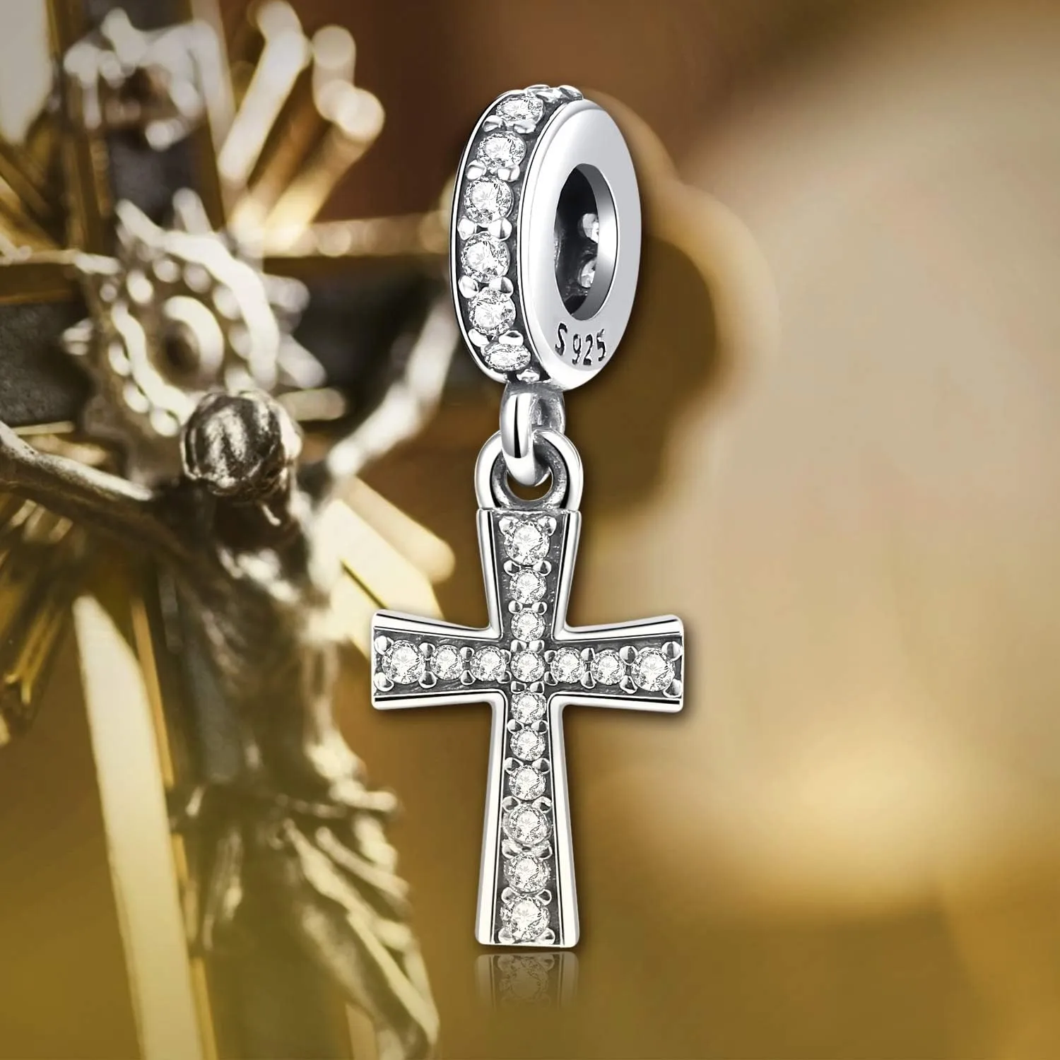 Vito 925 Sterling Silver Cross Charms Bead for Women, Vintage European Religion God Beads for European Bracelets Diy Jewelry Gift