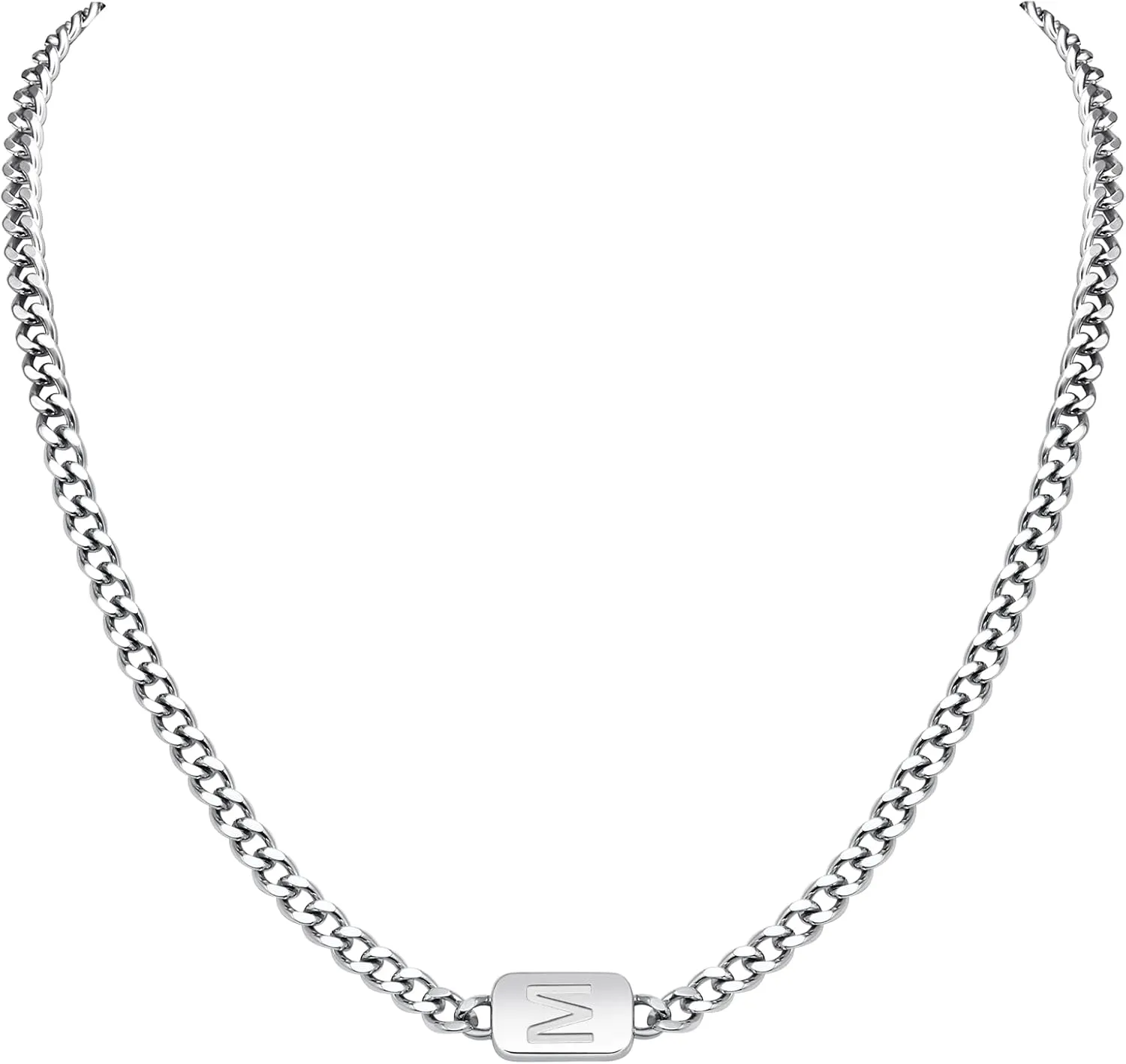 VNOX Silver/Gold/Black Initial Necklace for Men - A-Z Letter Necklaces Cuban Link Chain Pendant Neckless for Mens Womens Valentines Day Christmas Birthday Jewelry Gift