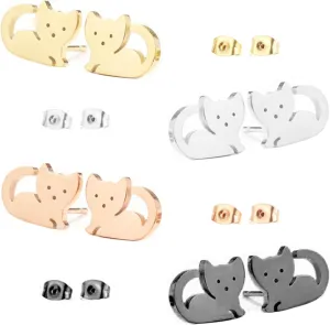 WCRAZYE Simple Cat Stud Earrings for Women Stainless Steel Small Animal Pet Cartilage Studs Earrings Cute Cat Pierced Hypoallergenic Tiny Huggie Sleeper Studs Earring Jewelry Gifts