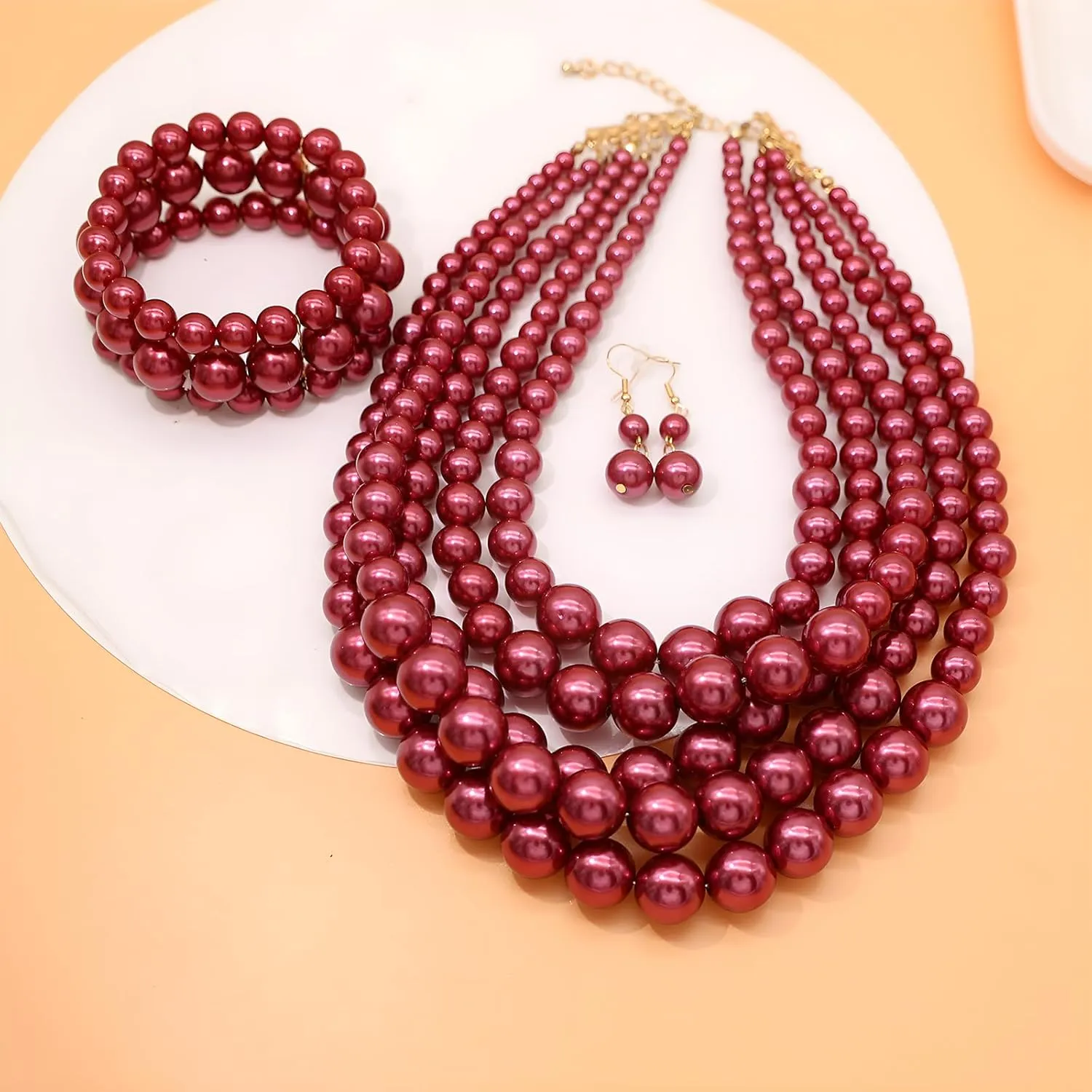 We We Imitation Pearl Necklace for Women Large Chunky Pearl Necklaces Multilayer Pearl Necklace and Earring 1920s Costume Jewelry set