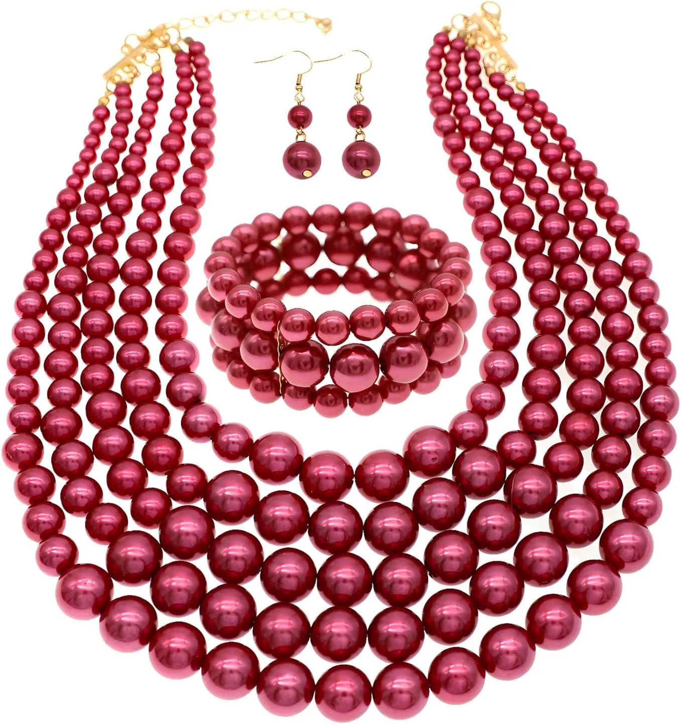 We We Imitation Pearl Necklace for Women Large Chunky Pearl Necklaces Multilayer Pearl Necklace and Earring 1920s Costume Jewelry set