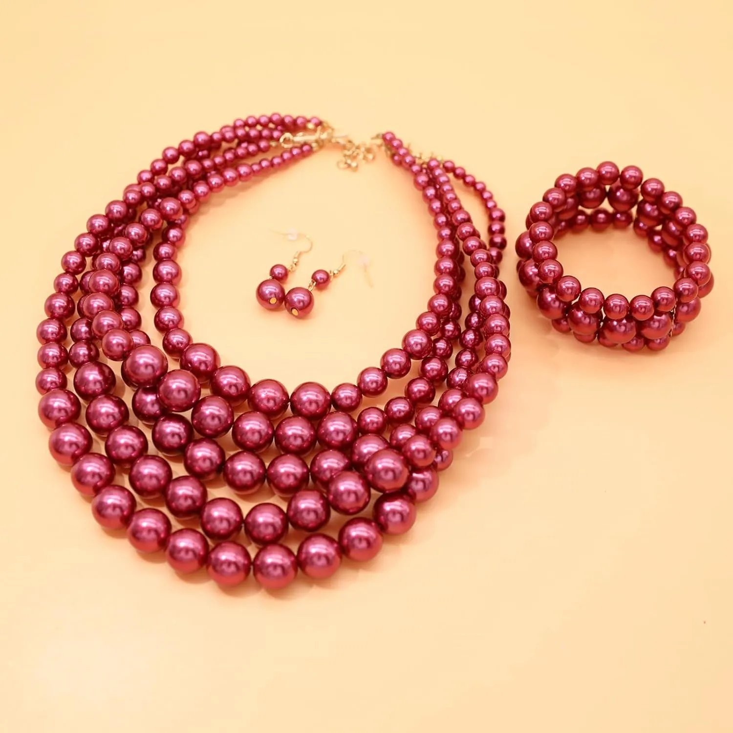 We We Imitation Pearl Necklace for Women Large Chunky Pearl Necklaces Multilayer Pearl Necklace and Earring 1920s Costume Jewelry set