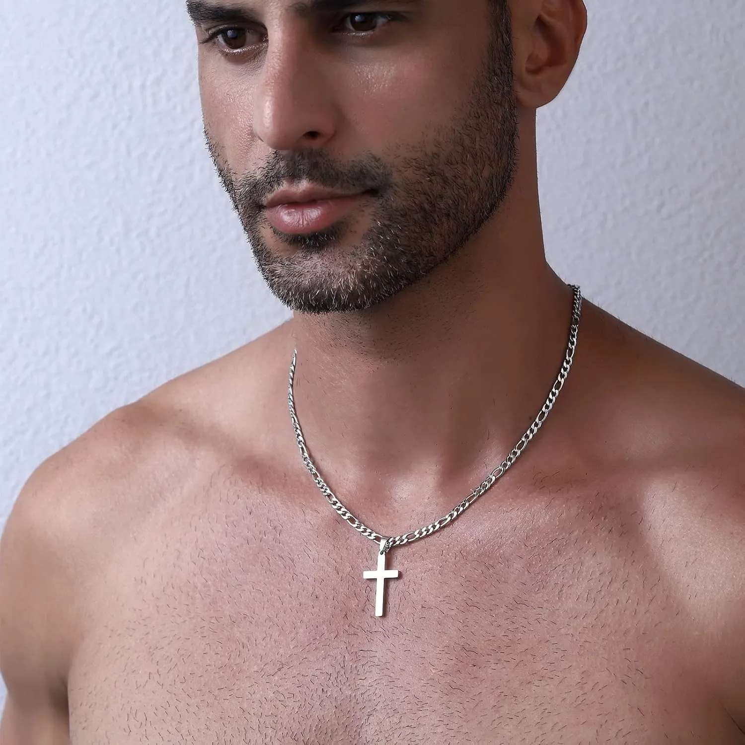 WEDDINEN Cross Necklace for Men Boys, Stainless Steel Layered Cross Pendant Cuban/Figaro Chains Christmas Jewelry Gifts