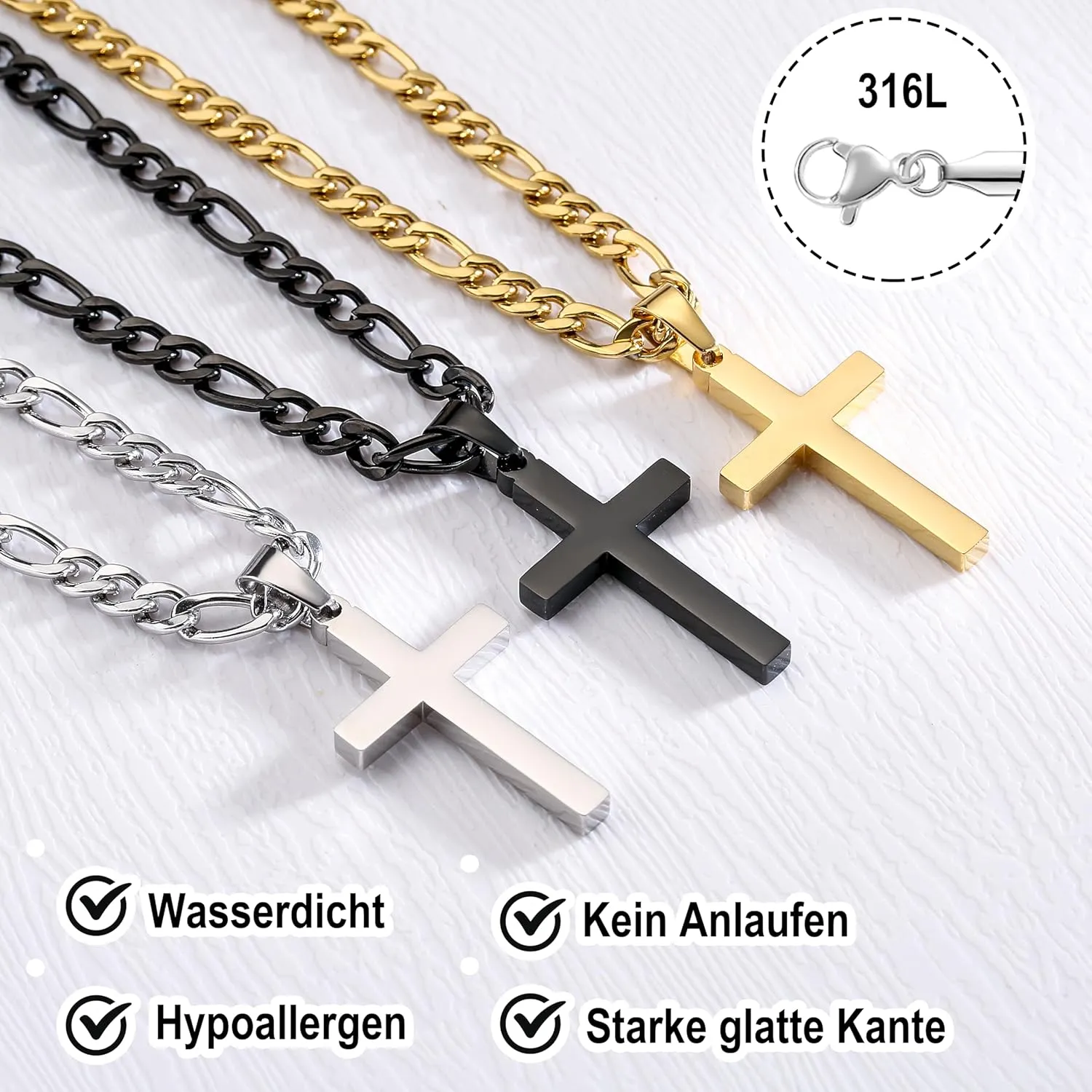 WEDDINEN Cross Necklace for Men Boys, Stainless Steel Layered Cross Pendant Cuban/Figaro Chains Christmas Jewelry Gifts