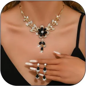 Wedding Jewelry Sets for Women Trendy Wedding Guest Dress Crystal Flower Necklace Earrings Set Sparkly Prom Dresses Formal Dresses for Women Wedding Guest