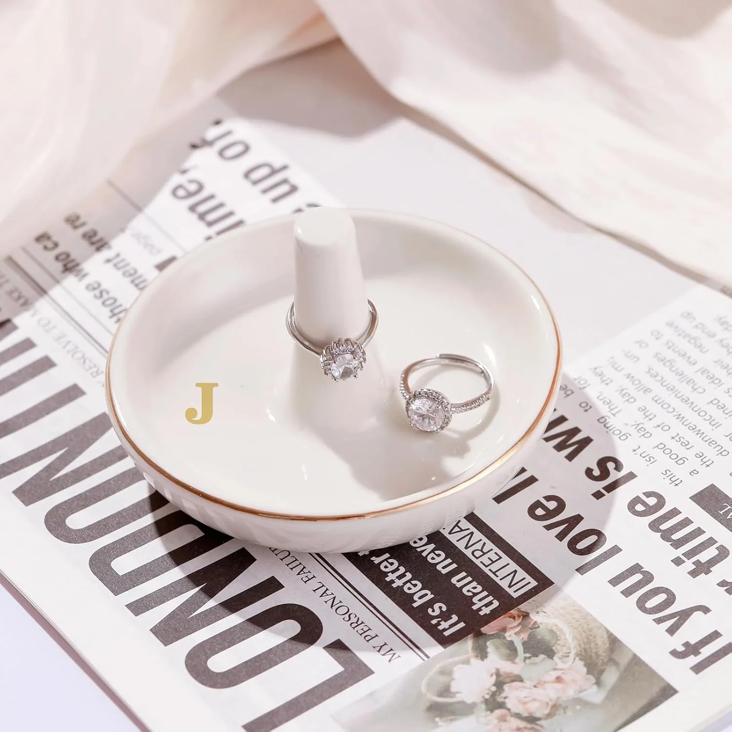 Wedding Ring Holder Dish Initial J, Birthday Gifts for Women Friends Sisters, Engagement Wedding Gifts for Bride, Bridesmaid Gifts, Monogrammed Gifts for Women Girls Trendy Stuff Room Decor Aesthetic