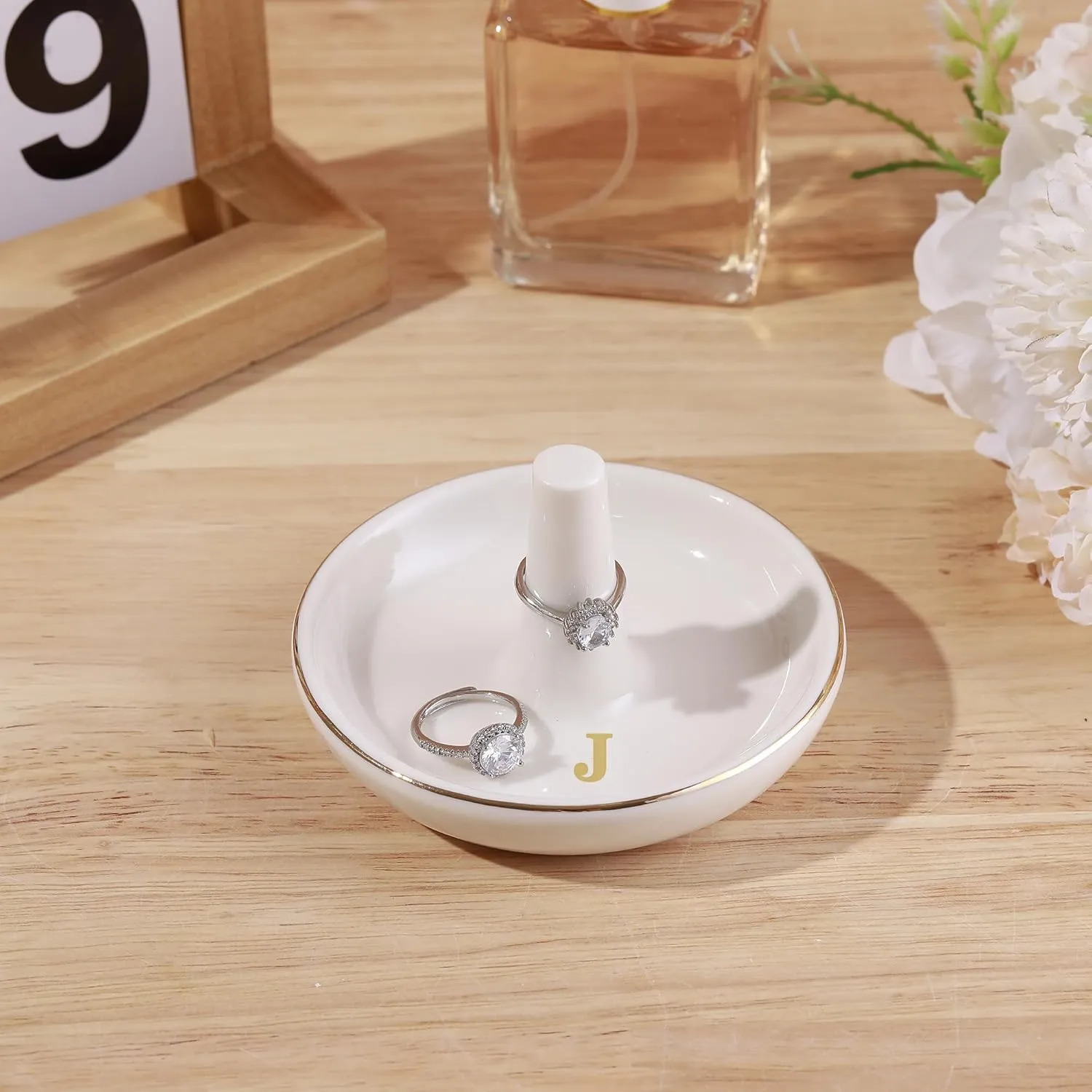 Wedding Ring Holder Dish Initial J, Birthday Gifts for Women Friends Sisters, Engagement Wedding Gifts for Bride, Bridesmaid Gifts, Monogrammed Gifts for Women Girls Trendy Stuff Room Decor Aesthetic