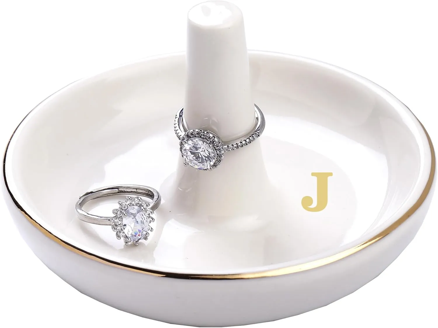 Wedding Ring Holder Dish Initial J, Birthday Gifts for Women Friends Sisters, Engagement Wedding Gifts for Bride, Bridesmaid Gifts, Monogrammed Gifts for Women Girls Trendy Stuff Room Decor Aesthetic