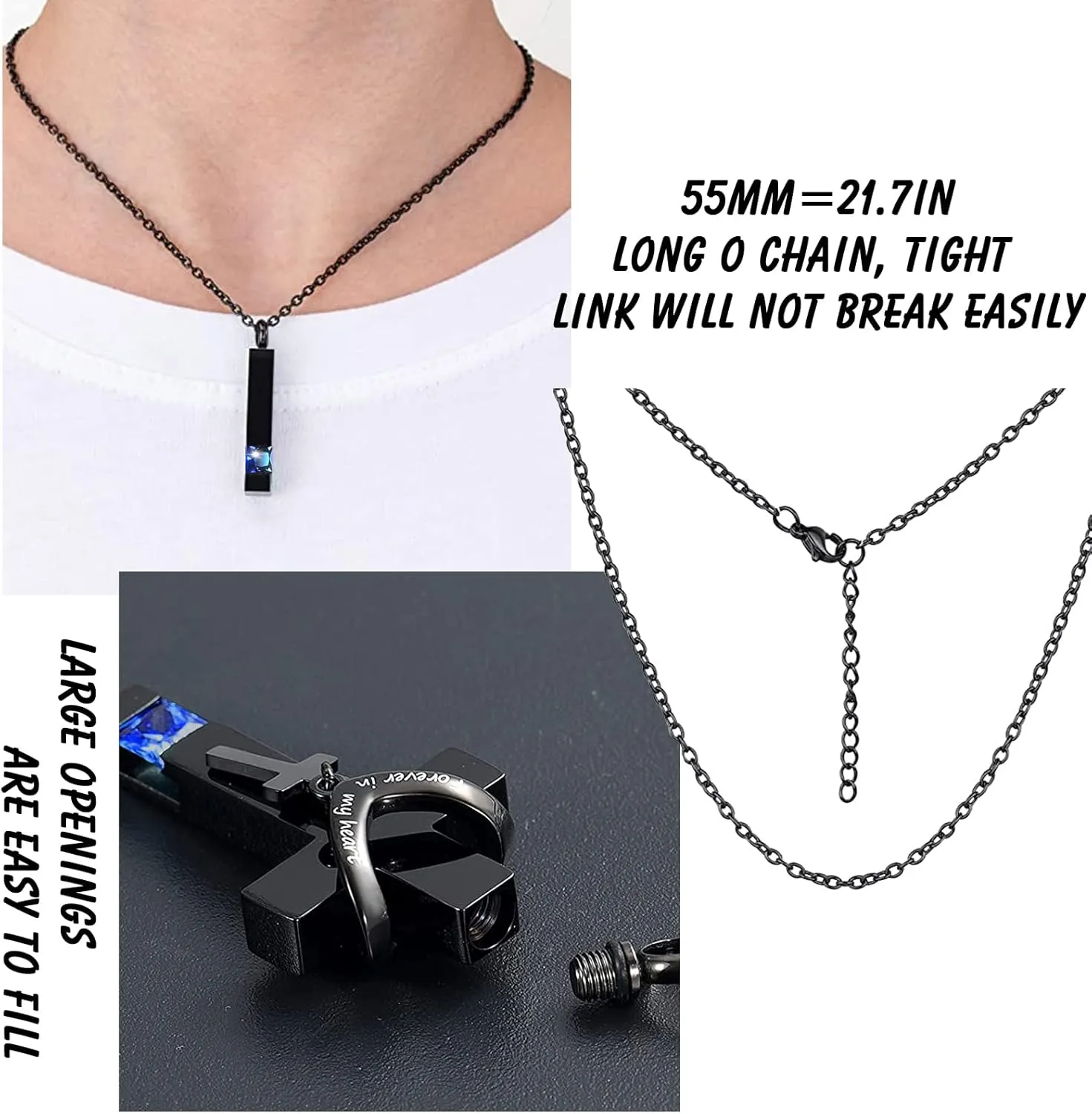 weikui 3 Pieces Heart Cross Cubic Urn Necklace for Ashes for Men Women Cremation Jewelry Crystal Memorial Locket Ashes Pendant Family Keepsake Sharing Jewelry Set