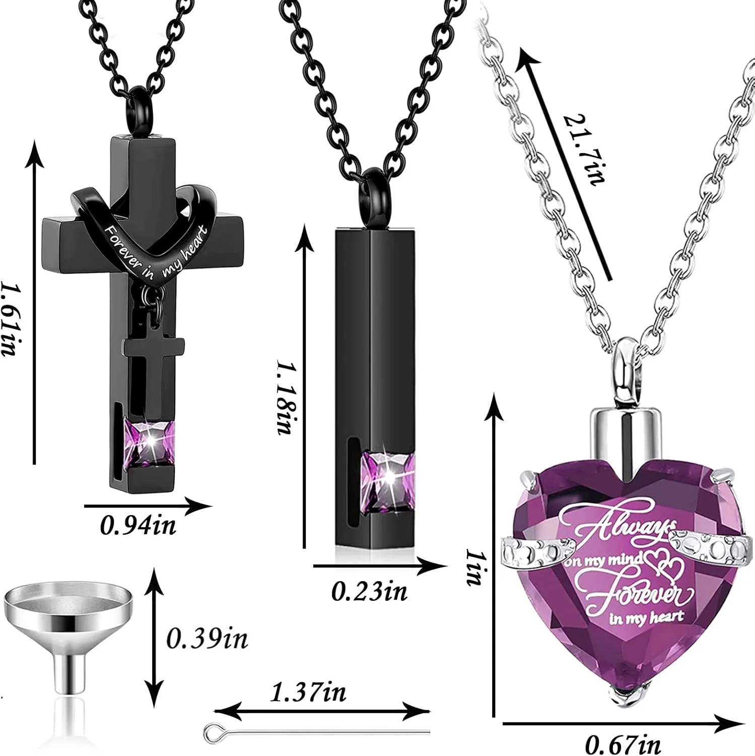 weikui 3 Pieces Heart Cross Cubic Urn Necklace for Ashes for Men Women Cremation Jewelry Crystal Memorial Locket Ashes Pendant Family Keepsake Sharing Jewelry Set