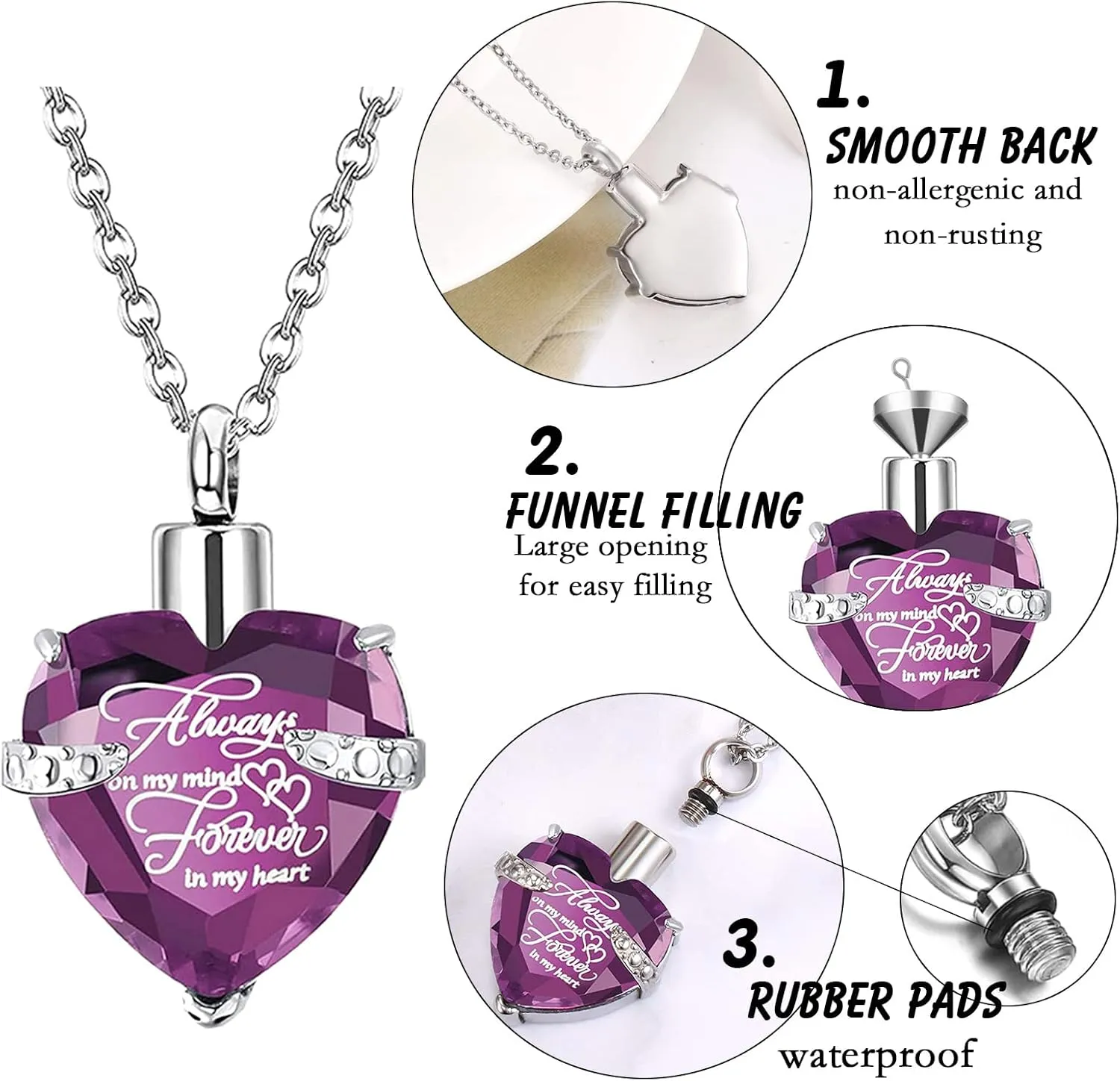 weikui 3 Pieces Heart Cross Cubic Urn Necklace for Ashes for Men Women Cremation Jewelry Crystal Memorial Locket Ashes Pendant Family Keepsake Sharing Jewelry Set