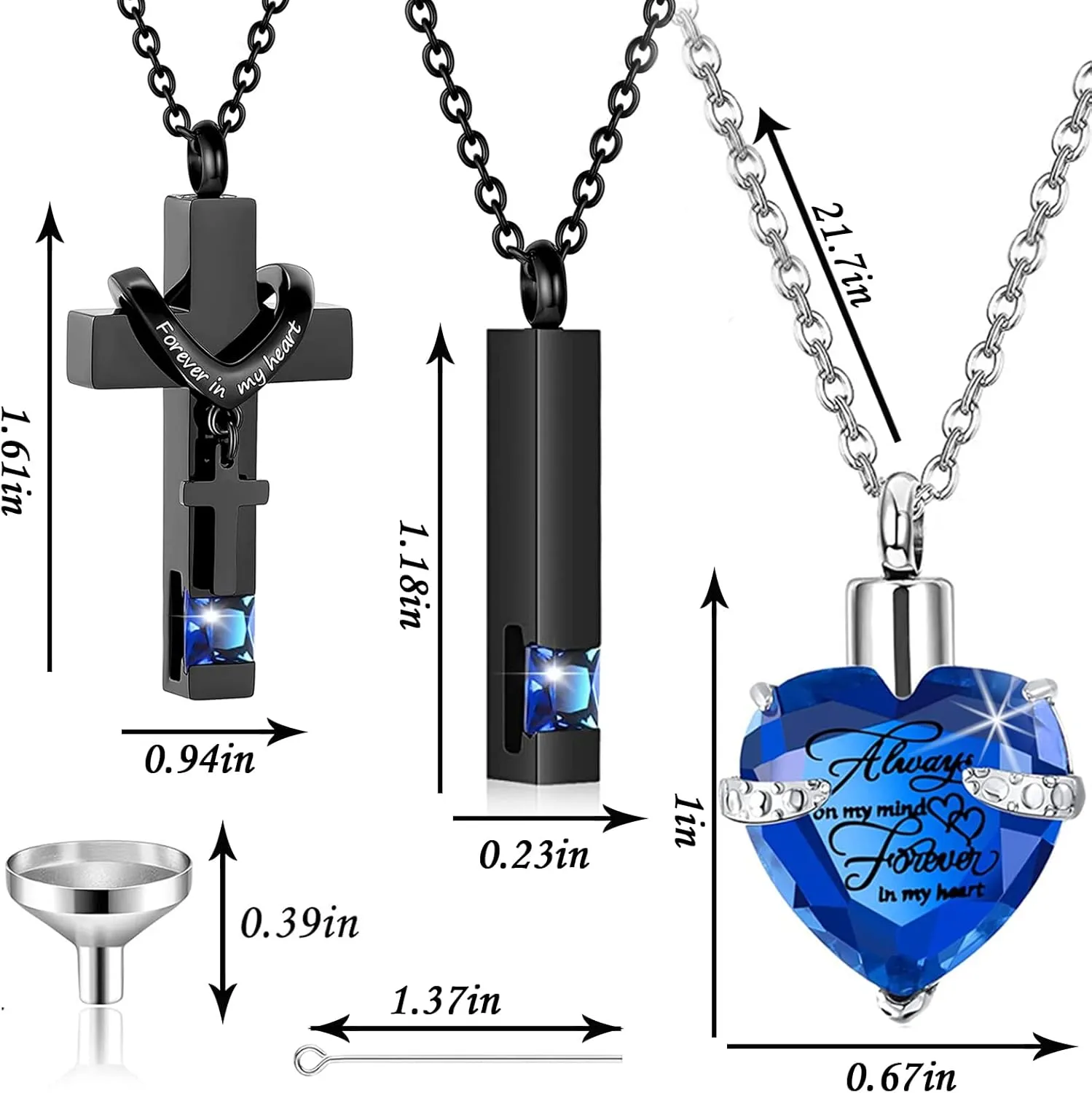 weikui 3 Pieces Heart Cross Cubic Urn Necklace for Ashes for Men Women Cremation Jewelry Crystal Memorial Locket Ashes Pendant Family Keepsake Sharing Jewelry Set
