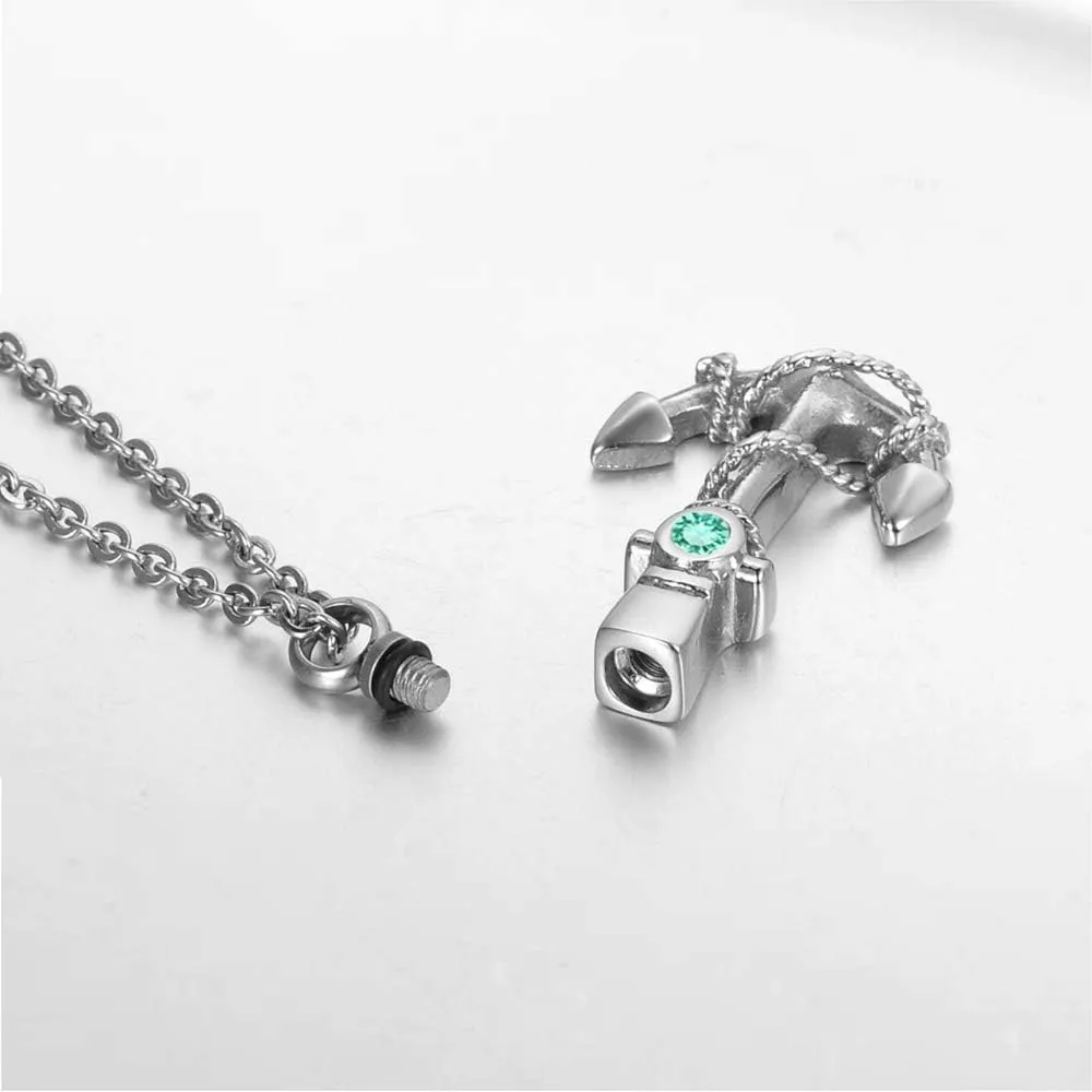 weikui Cremation Urn Jewelry 12 Colors Birthstone Anchor Necklace Ashes Keepsake Memorial Stainless Steel Pendant