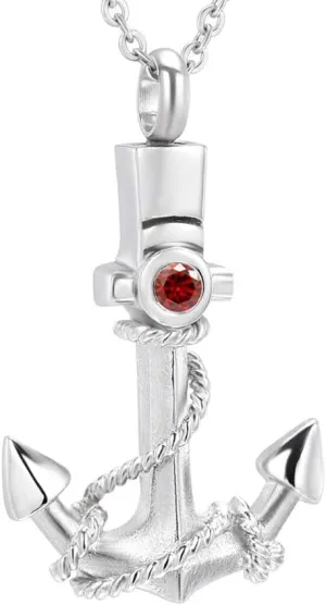 weikui Cremation Urn Jewelry 12 Colors Birthstone Anchor Necklace Ashes Keepsake Memorial Stainless Steel Pendant