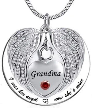 weikui Grandma Angel Wing Urn Necklace for Ashes Mom Dad Grandma Cremation Jewelry Keepsake Memorial Pendant, I was His/Her Angel Now He's/She's Mine