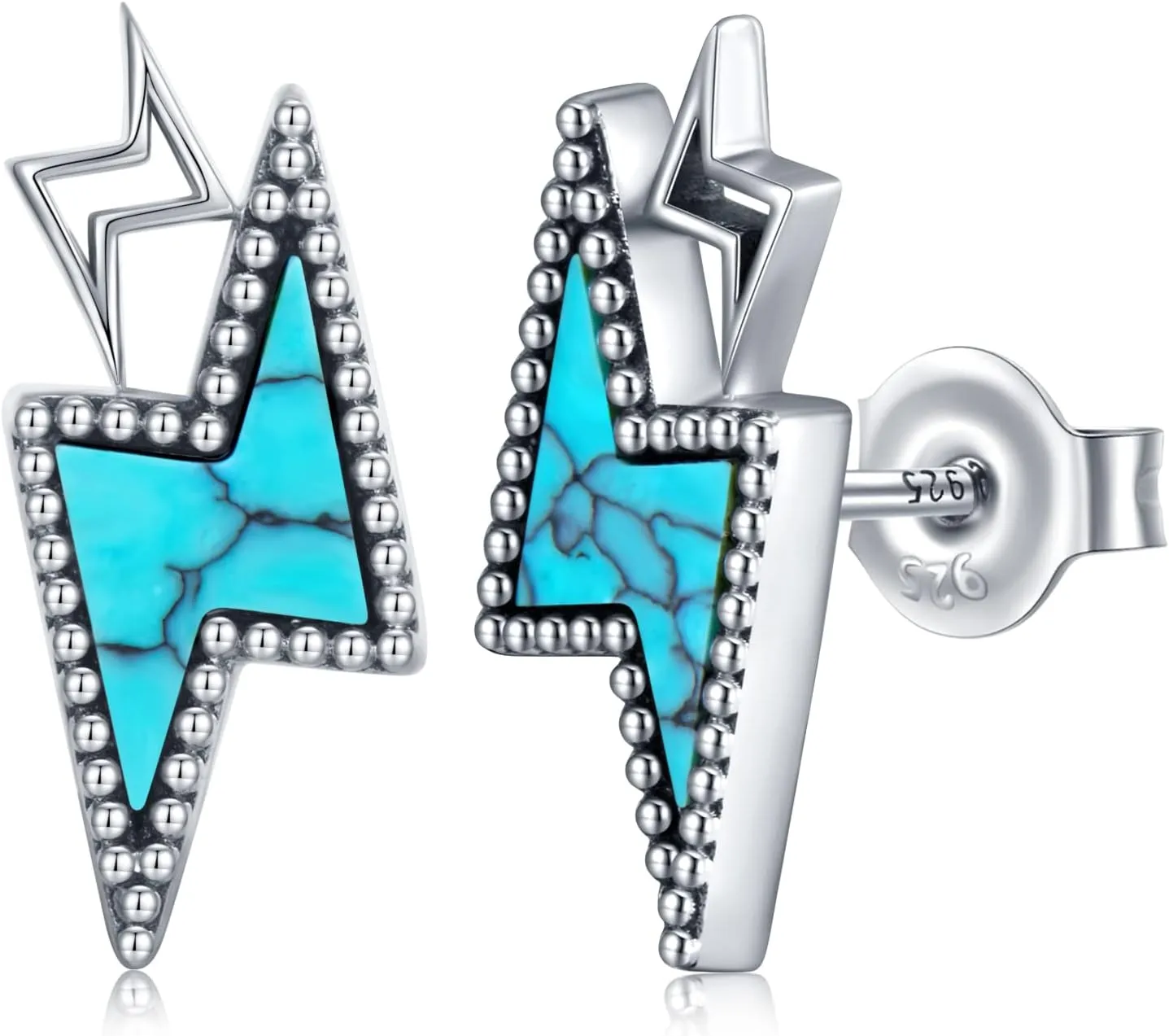 Western Lightning Bolt Earrings 925 Sterling Silver Western Earrings Vintage Turquoise Lightning Bolt Earrings for Women